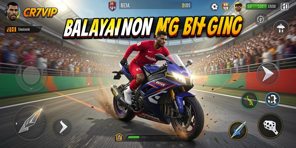Screenshot gameplay CR7VIP menampilkan aksi balapan motor yang mendebarkan.