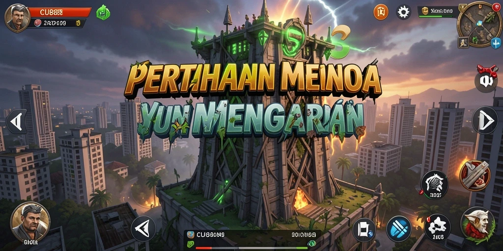 Tampilan gameplay menegangkan dari CU888 dalam mode Tower Defense.