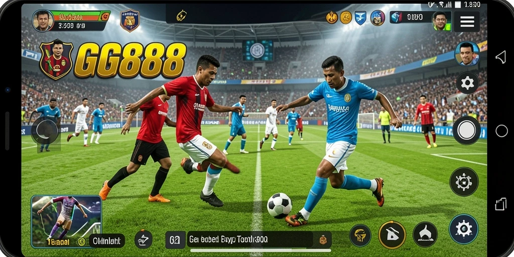 Gameplay GGG888 yang menampilkan aksi sepak bola seru.