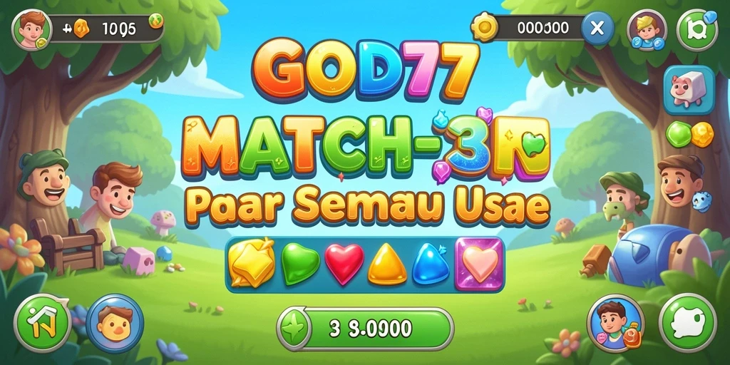 Tampilan gameplay Match-3 yang menarik dan penuh warna.