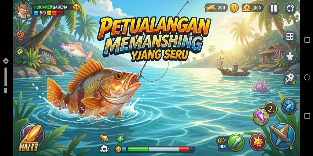 Tampilan gameplay HOKIARENA yang menampilkan momen menangkap ikan.