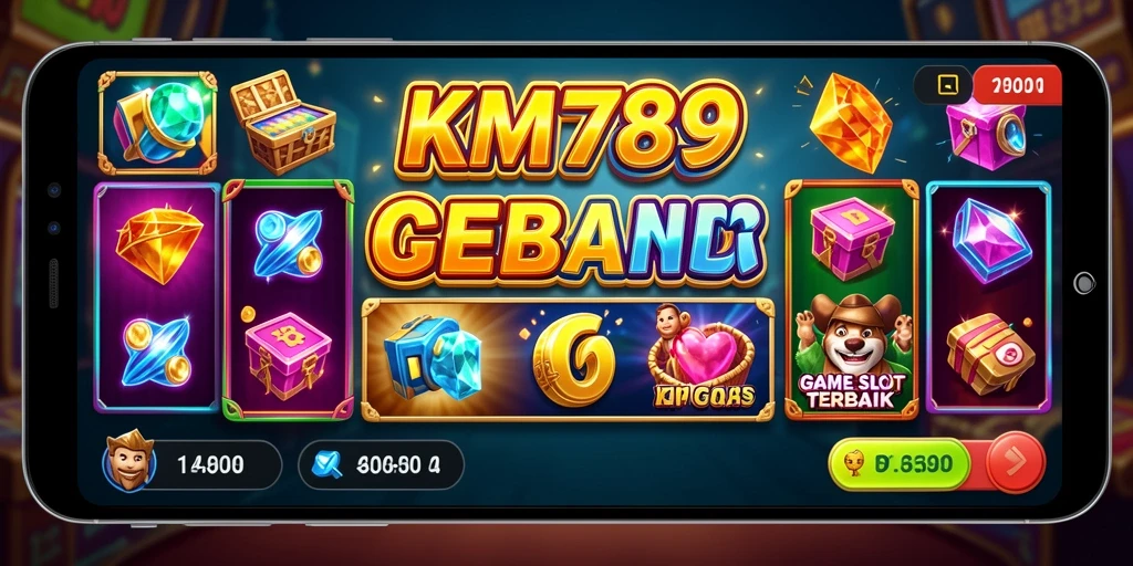 Tampilan gameplay KM789 yang menarik dengan gulungan berputar dan fitur bonus.
