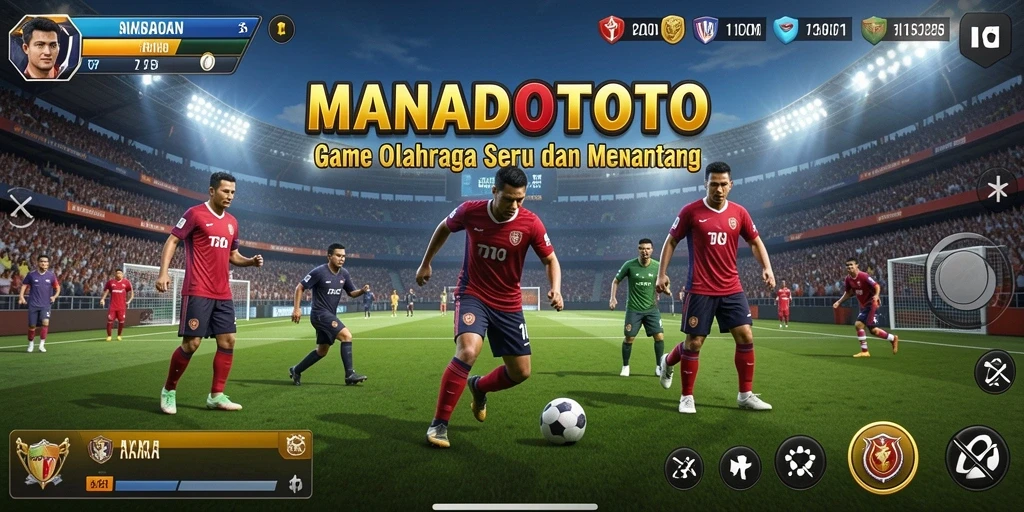 Screenshot utama MANADOTOTO menunjukkan aksi seru dalam pertandingan olahraga.