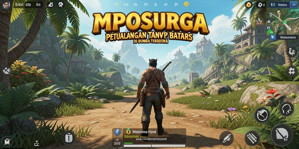 Screenshot gameplay MPOSURGA menunjukkan petualangan yang menakjubkan di dunia terbuka.