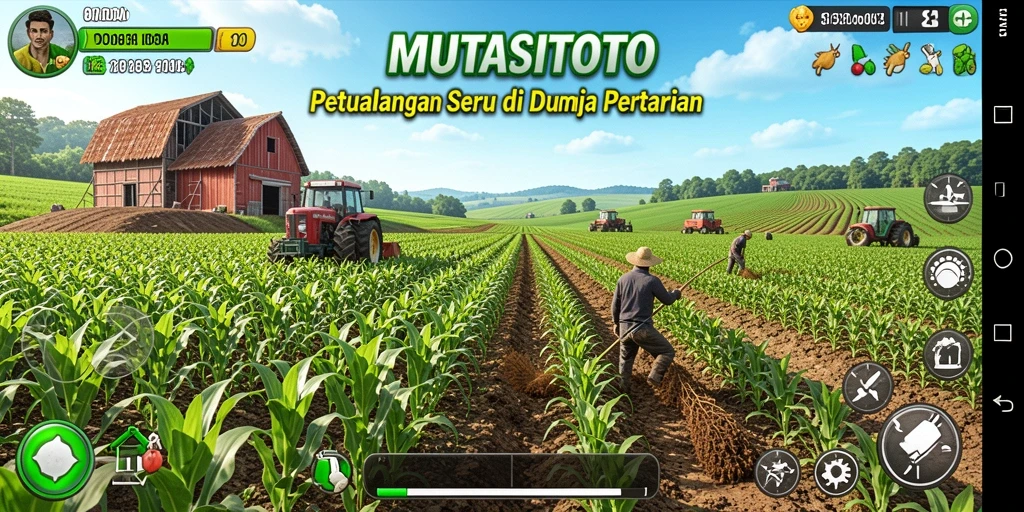 Tampilan gameplay <strong>MUTASITOTO</strong> yang menampilkan aktivitas pertanian yang seru.