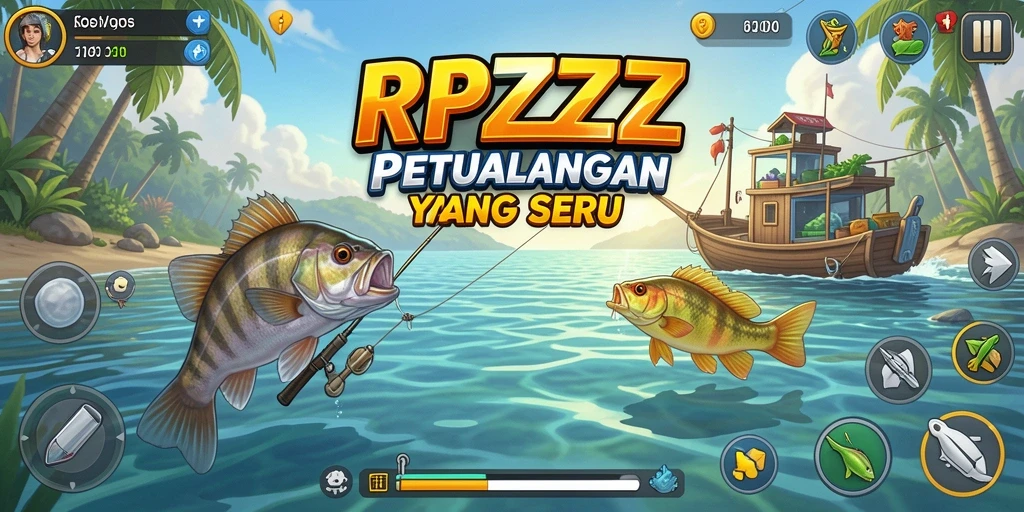 Tampilan gameplay seru di RPZZZ saat memancing ikan.