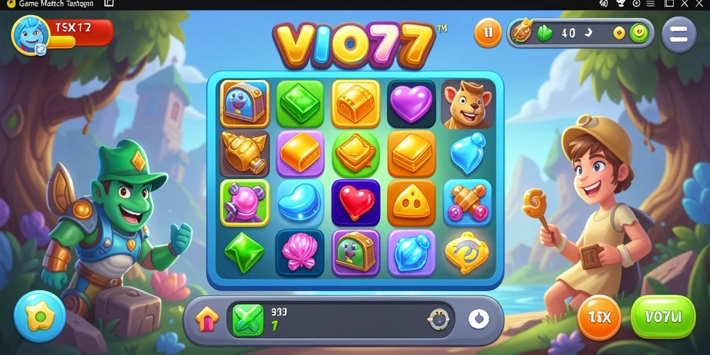 Gameplay VIO77 dengan pencocokan permata yang seru.