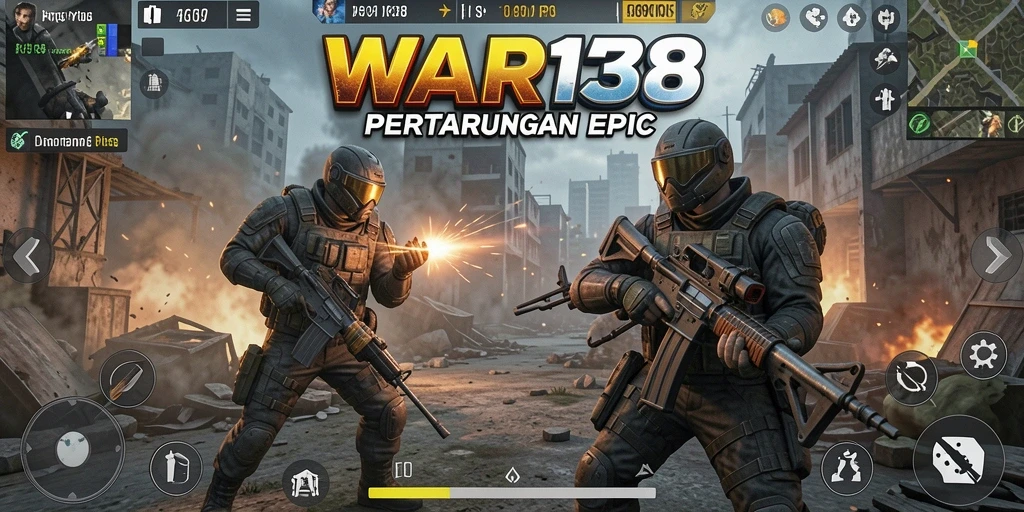 Screenshot utama WAR138 menampilkan aksi tembak-tembakan yang intens.