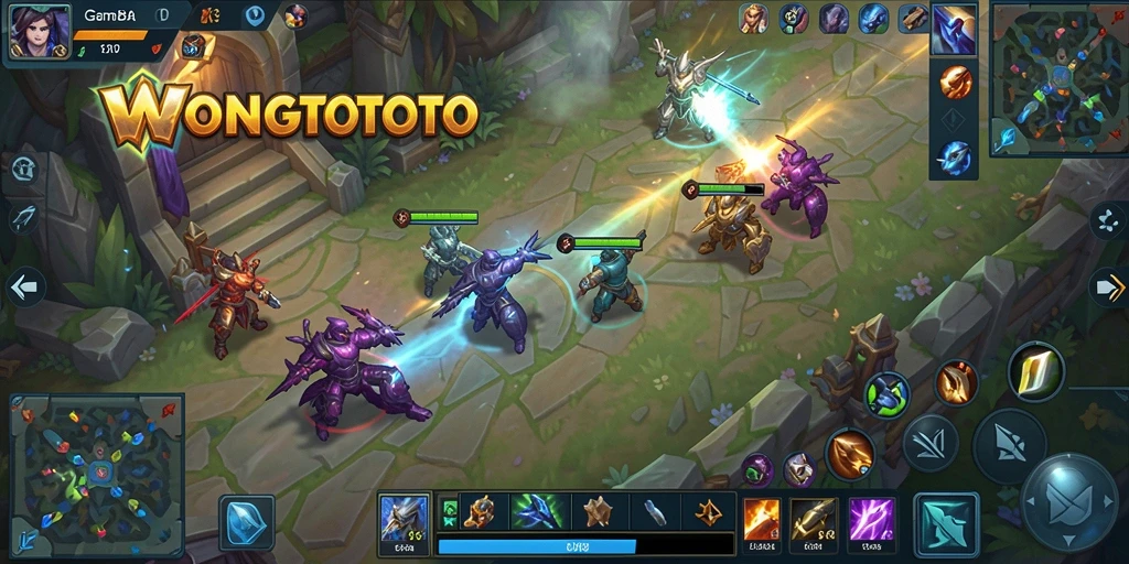 Screenshot gameplay seru dari WONGTOTO dengan aksi karakter MOBA.